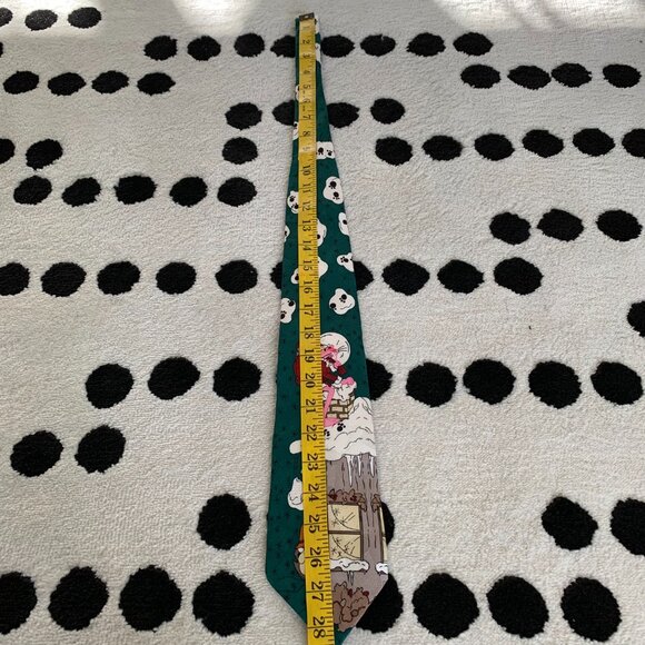 Vintage 1993 Pink Panther Christmas Tie Green Silk Inspector Clouseau Retro - Picture 8 of 8